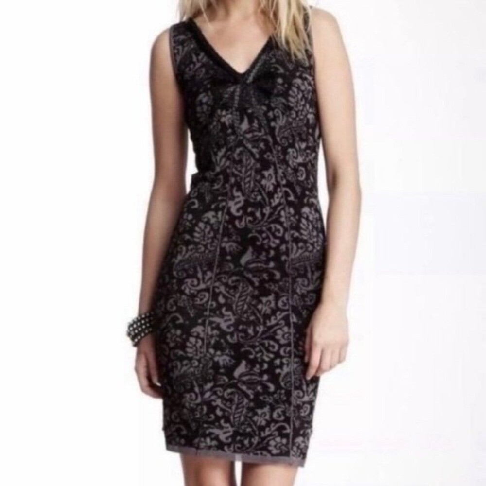 Free People black gray sleeveless print jacquard bodycon dress
